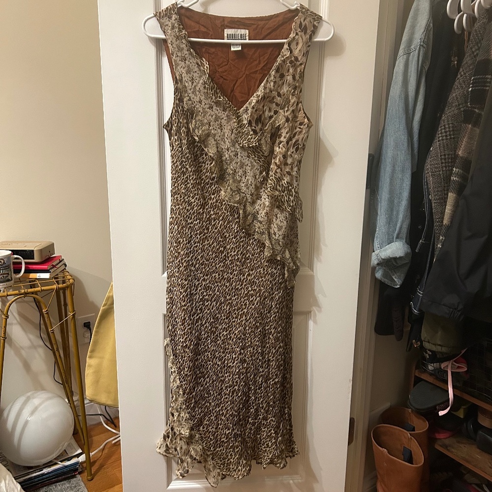 Robbie Bee Vintage Silk Dress with Ruffle Hem